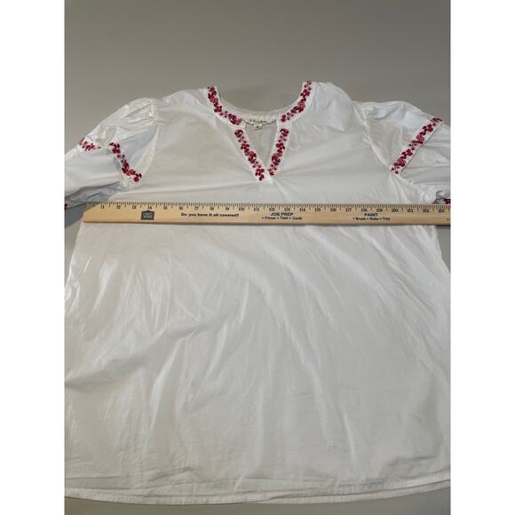 Linda Anderson Red Embroidered Floral Puff‑Sleeve Top (100% Cotton) – Size XL - Picture 9 of 10
